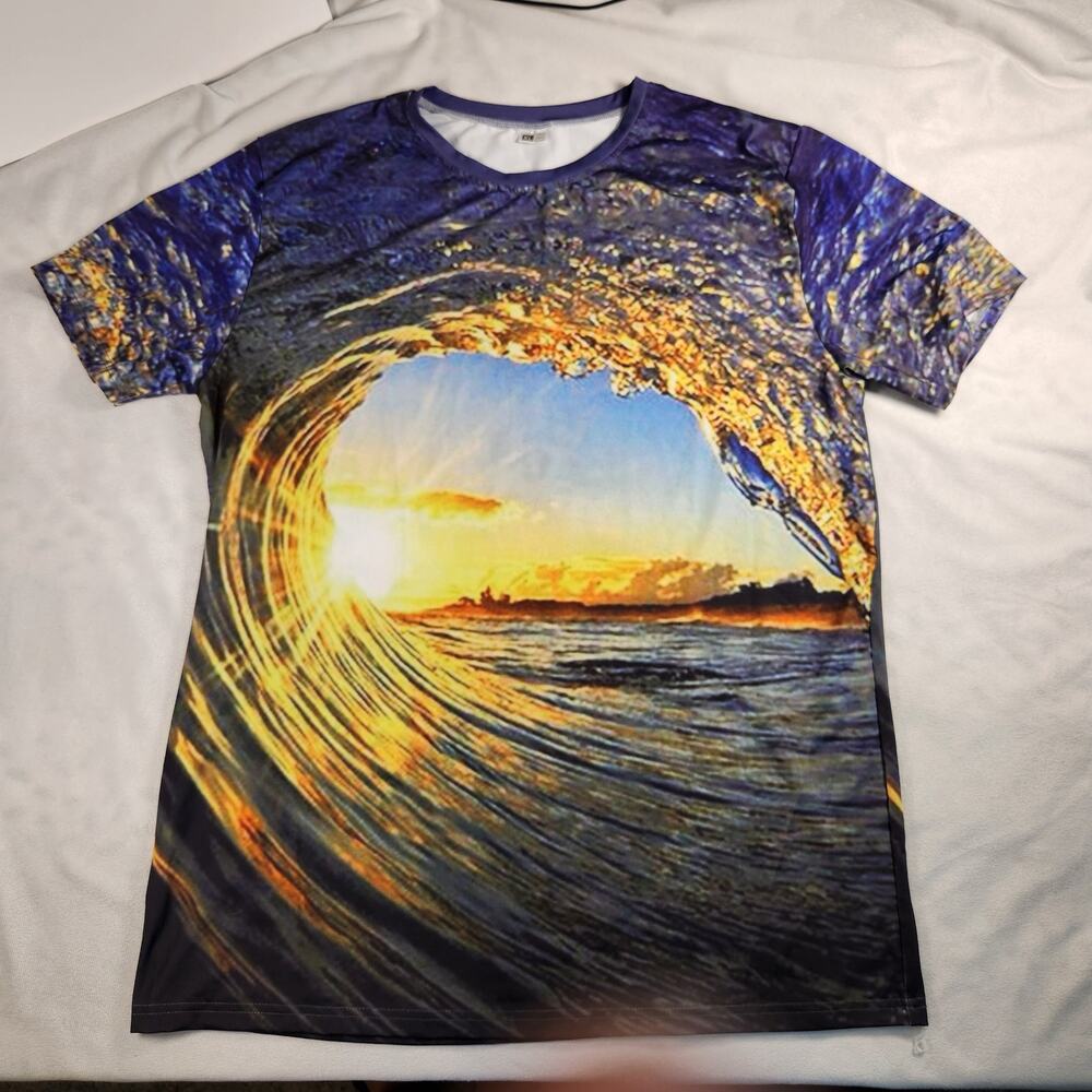Ocean Wave Beach Graphic Tee Shirt - Men's XL | Casual Retro Summer Surf T-Shirt